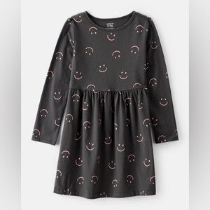 Girls Smile Print Long Sleeve Cotton Dress 🙂